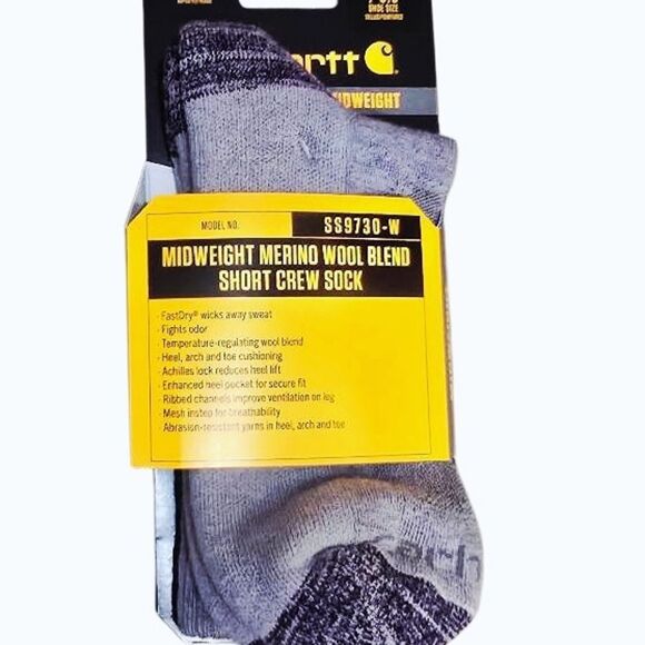 Carhartt Midweight Merino Wool Blend Short Crew Sock- Asphalt Heather - Picture 1 of 7